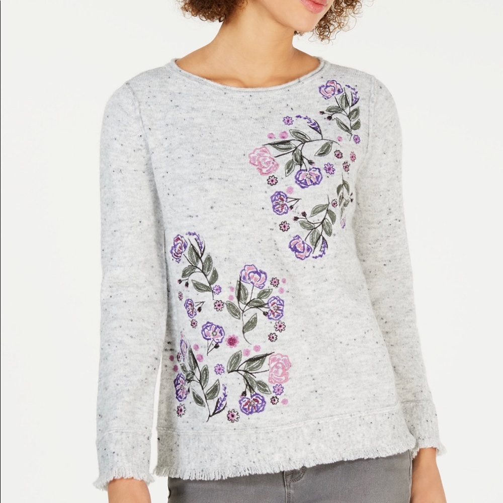 SOLD!!Style&Co Embroidered Fringed Textured Sweate - Picture 1 of 8